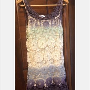 Crochet boho chic ombre mini dress with slip.